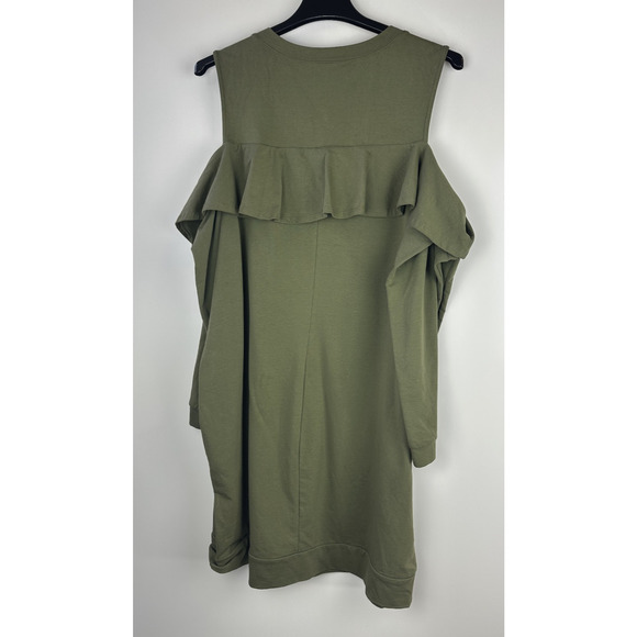 NWT Torrid Olive Green Ruffled Knit Sweatshirt Dress Cold Shoulder Plus Size 3X - Picture 6 of 9